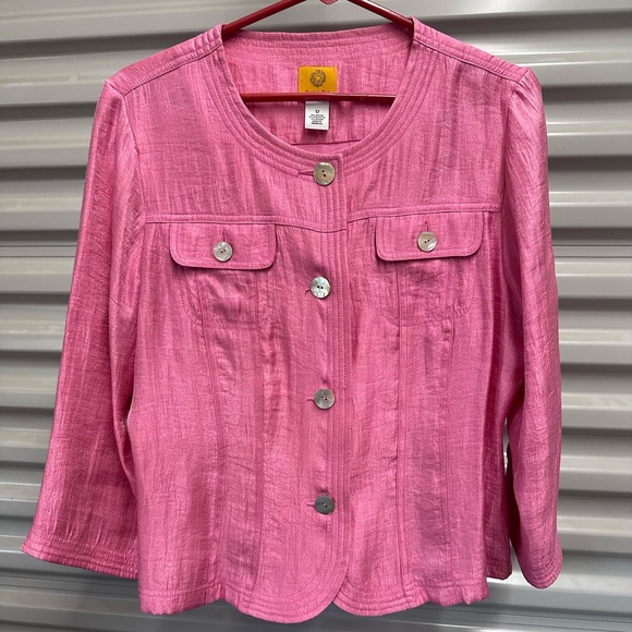 Y2K Ruby Rd. Shimmer Barbie Pink Lightweight Rayon Jacket Blazer Women's Size 12 - Picture 1 of 7